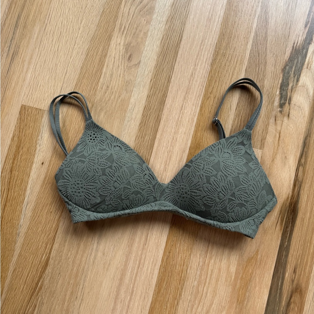 Lace-Detail Wireless Bra - Olive Green